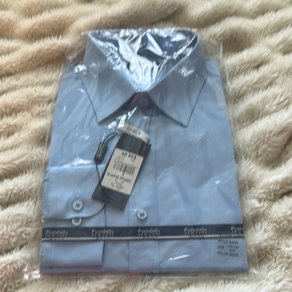 Classic Blue Dress Shirt with Point Collar